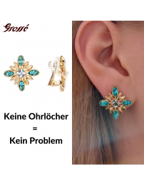 Grossé Ohrclips - Athene - Goldfarbe - Rhinestone - Türkis - 20x20 mm - Vergoldet - GA61453
