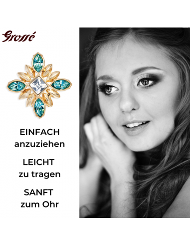 Grossé Ohrclips - Athene - Goldfarbe - Rhinestone - Türkis - 20x20 mm - Vergoldet - GA61453
