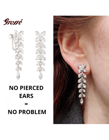 Grossé Clip-on Earrings - Pendants - Silver Coloured - Crystals - 40x10 mm - Platinum Plated - GA61560P
