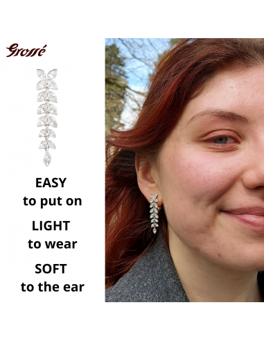 Grossé Clip-on Earrings - Pendants - Silver Coloured - Crystals - 40x10 mm - Platinum Plated - GA61560P
