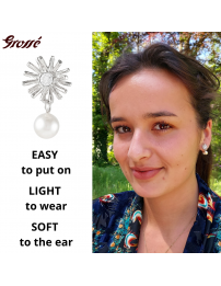 Grossé Clip-on Earrings - Pendants - Silver Coloured - Pearl - White - Crystals - 20x10 mm - Platinum Plated - GJ64253P