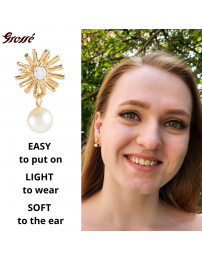 Grossé Clip-on Earrings - Pendants - Gold Coloured - Pearl - White - Crystal - 20x10 mm - Gold Plated - GJ64269