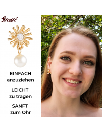 Grossé Ohrclip - Hänger - Goldfarbe - Perle - Weiss - Kristall - 20x10 mm - Vergoldet - GJ64269