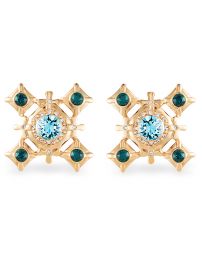 Grossé Clip-on Earrings - Dynasty - Gold Coloured - Crystal - Blue - 20x20 mm - Gold Plated - GJ64325
