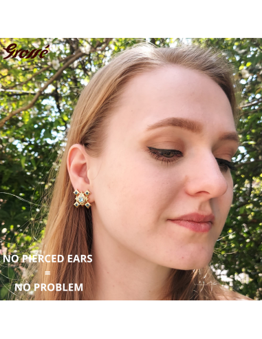 Grossé Clip-on Earrings - Dynasty - Gold Coloured - Crystal - Blue - 20x20 mm - Gold Plated - GJ64325
