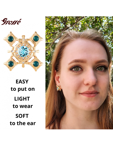 Grossé Clip-on Earrings - Dynasty - Gold Coloured - Crystal - Blue - 20x20 mm - Gold Plated - GJ64325
