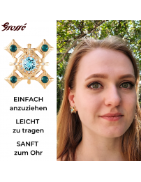 Grossé Ohrclip - Dynasty - Goldfarbe - Kristall - Blau - 20x20 mm - 22ct Vergoldet - GJ64325
