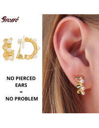 Grossé Clip-on Earrings - Ruffle Pearl - Gold Plated - Pearls - White - 16x7 mm - GA61456