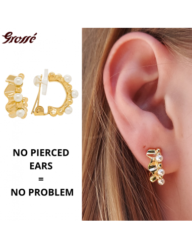 Grossé Clip-on Earrings - Ruffle Pearl - Gold Plated - Pearls - White - 16x7 mm - GA61456