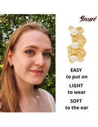 Grossé Clip-on Earrings - Ruffle Pearl - Gold Plated - Pearls - White - 16x7 mm - GA61456