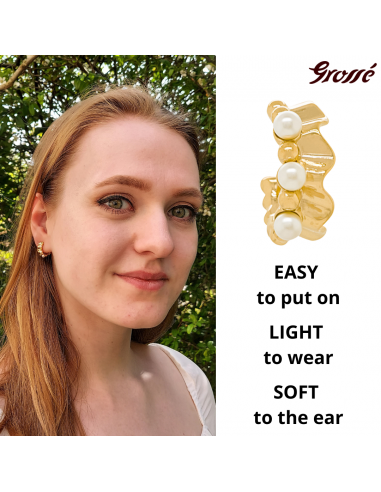 Grossé Clip-on Earrings - Ruffle Pearl - Gold Plated - Pearls - White - 16x7 mm - GA61456