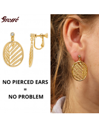 Grossé Clip-on Earrings - Foglia - Gold Plated - Crystals - Leave - 32x20 mm - GJ64200