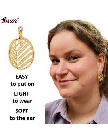 Grossé Clip-on Earrings - Foglia - Gold Plated - Crystals - Leave - 32x20 mm - GJ64200