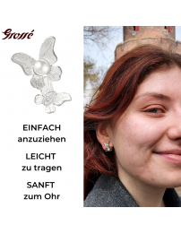 Grossé Ohrclip - Schmetterling - Silberfarbe - Perle - Weiss - Kristall - 18x13 mm - Platiniert - GA61505P