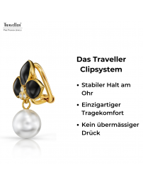 Traveller Ohrclip - Hänger - Vergoldet - Perle - 10mm - Weiß - Kristalle - Email Schwarz - 26x18 mm - 114260