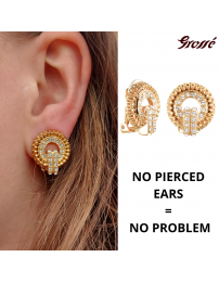 Grossé Clip-on Earrings - Tourbillon - Gold Coloured - Crystals - 20x18 mm - Gold Plated - GJ64357