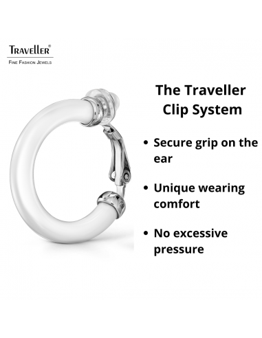 Traveller Clip-on Earrings - Hoop Earrings - Platinum Plated - White Resin - 25 mm - Silver Coloured - 157714