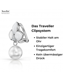 Traveller Ohrclip - Hänger - Platiniert - Perle - 10mm - Weiß - Kristalle - Email Weiß - 26x18 mm - 114261
