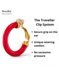 Traveller Clip-on Earrings - Hoop Earrings - Gold Plated 22ct - Red Resin - 25 mm - 157716