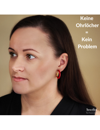 Traveller Ohrclips - Ohrringe - Vergoldet 22kt - Rot Resin - 25 mm - 157716