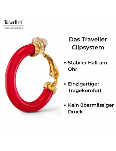 Traveller Ohrclips - Ohrringe - Vergoldet 22kt - Rot Resin - 25 mm - 157716
