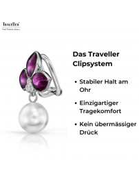 Traveller Ohrclip - Hänger - Platiniert - Perle - 10mm - Weiß - Kristalle - Email Violett - 26x18 mm - 114263