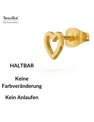 Traveller Ohrstecker - Vergoldet - Herz - Edelstahl - 6x7 mm - 166339 