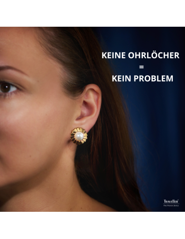 Traveller Ohrclips - Vergoldet - Perle - 10 mm - Weiß - Blume - 19 mm - 114269