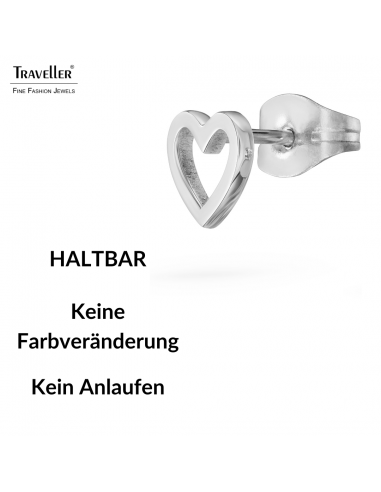 Traveller Ohrstecker - Silverfarbe - Herz - 6x7 mm - Edelstahl - 166340 