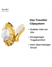Traveller Ohrclips - Vergoldet - Perle - 10 mm - Weiß - Blume - 19 mm - 114269