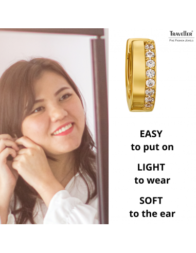 Traveller Earrings - Hoop Earrings - Gold Plated - Zirconia - Ø 16 mm - Stainless Steel - 166350