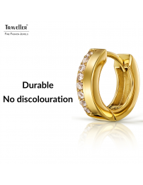 Traveller Earrings - Hoop Earrings - Gold Plated - Zirconia - Ø 16 mm - Stainless Steel - 166350