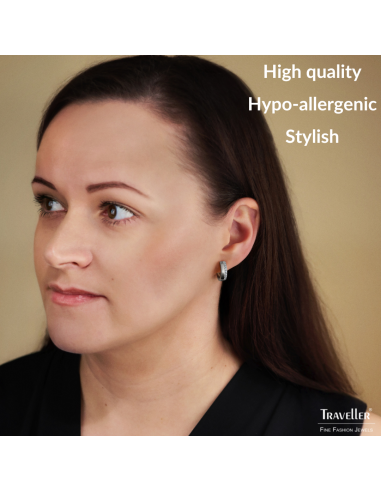 Traveller Earrings- Hoop Earrings - Silver Coloured - Zirconia - Ø 16 mm - Stainless Steel - 166351