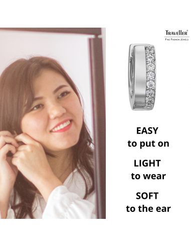 Traveller Earrings- Hoop Earrings - Silver Coloured - Zirconia - Ø 16 mm - Stainless Steel - 166351