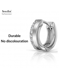 Traveller Earrings- Hoop Earrings - Silver Coloured - Zirconia - Ø 16 mm - Stainless Steel - 166351