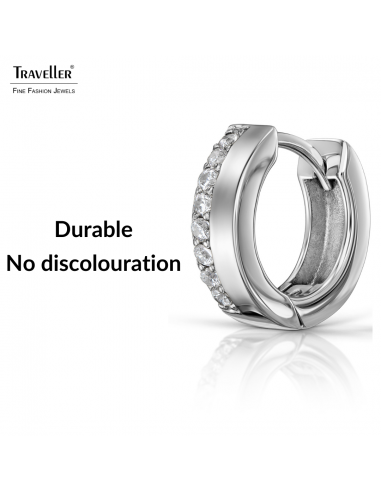 Traveller Earrings- Hoop Earrings - Silver Coloured - Zirconia - Ø 16 mm - Stainless Steel - 166351