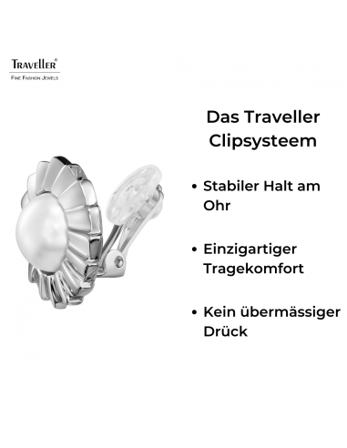 Traveller Ohrclips - Silberfarben - Perle - 10 mm - Weiß - Platiniert - Blume - 19 mm - 114270