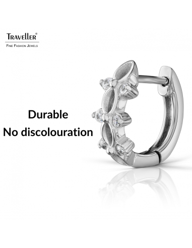 Traveller Hoop Earrings - Silver Coloured - Zirconia - Ø 14 mm - Stainless Steel - 166355