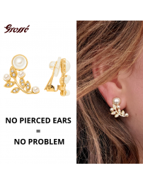 Grossé Clip-on Earrings - Statement Pearl - Gold Plated - Pearls - Crystals - 20x14 mm - GJ64163