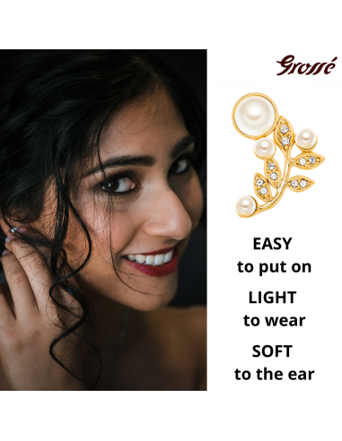 Grossé Clip-on Earrings - Statement Pearl - Gold Plated - Pearls - Crystals - 20x14 mm - GJ64163