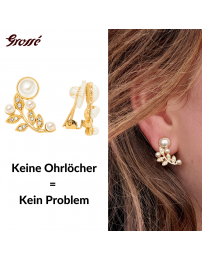 Grossé Ohrclip - Statement Pearl - Goldfarbe - Perlen - Kristalle - 22ct vergoldet - 20x14 mm - GJ64163