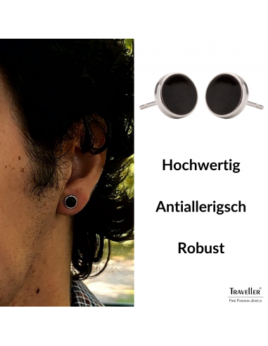 Traveller Ohrstecker - Herren - Edelstahl - Schwarz - Glanz - Ø 8mm - 181249