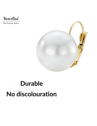 Traveller Drop Earrings - Pearl - 16 mm - White - 22ct gold plated - 901616