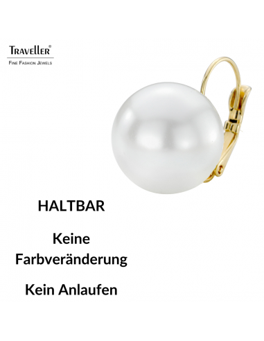 Traveller Ohrhänger - Brisur - Perle - 16 mm - Weiss - 22kt vergoldet - 901616