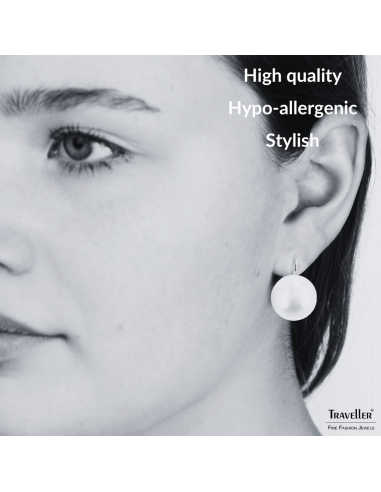 Traveller Drop Earrings - Pearl - 16 mm - White - Platinum Plated - 901716
