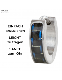 Traveller Creolen - Herren - Silberfarbe - Edelstahl - Schwarz Karbon - Blau - Ø 14mm - 14x4 mm - 180954