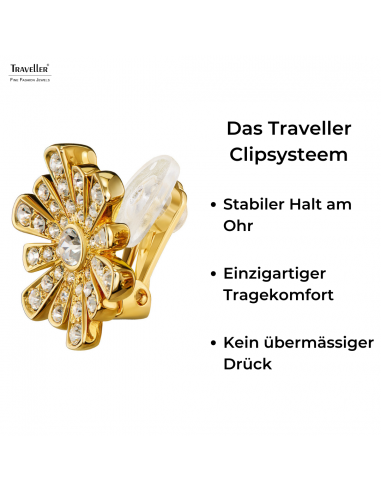 Traveller Ohrclip - Vergoldet - Kristalle - Blumenförmig - Ø 15mm - 157601