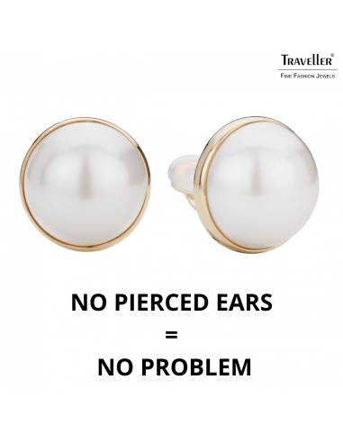 Traveller Clip-on Earrings - Gold Plated - Pearl - 20 mm - White - 194296