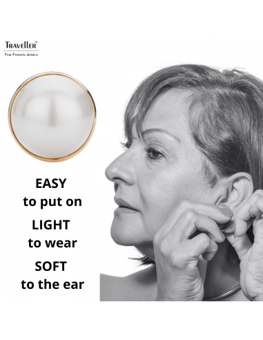 Traveller Clip-on Earrings - Gold Plated - Pearl - 20 mm - White - 194296