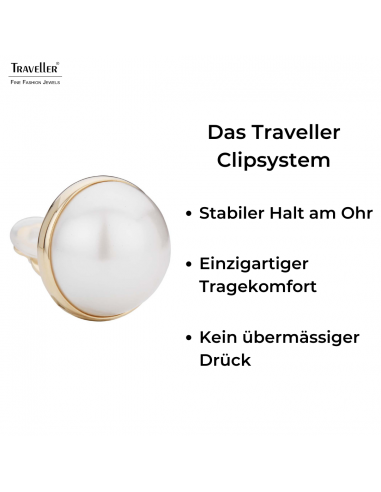 Traveller Ohrclips - Vergoldet 22ct - Perle - 20 mm - Weiss - 194296